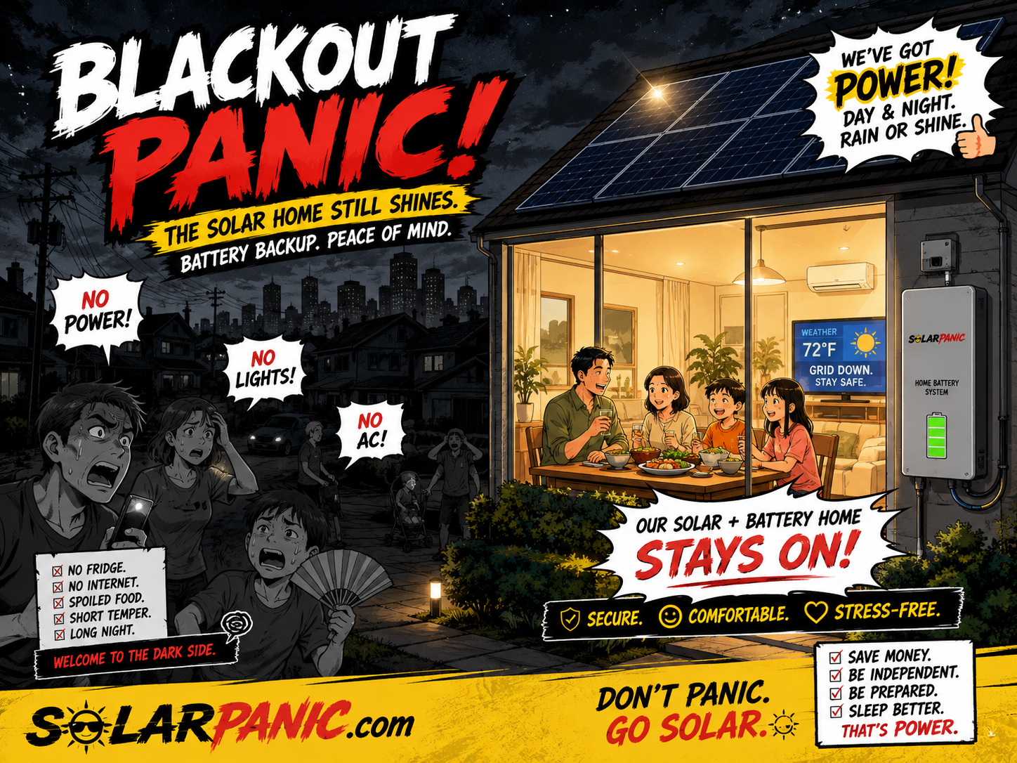 Solar home glowing during blackout