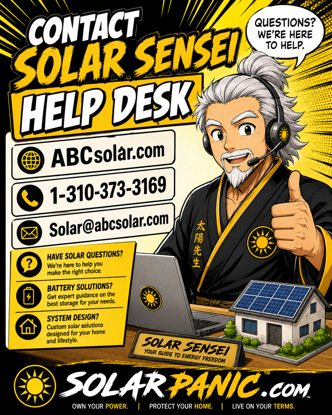 Solar Sensei contact help desk for solar and battery questions