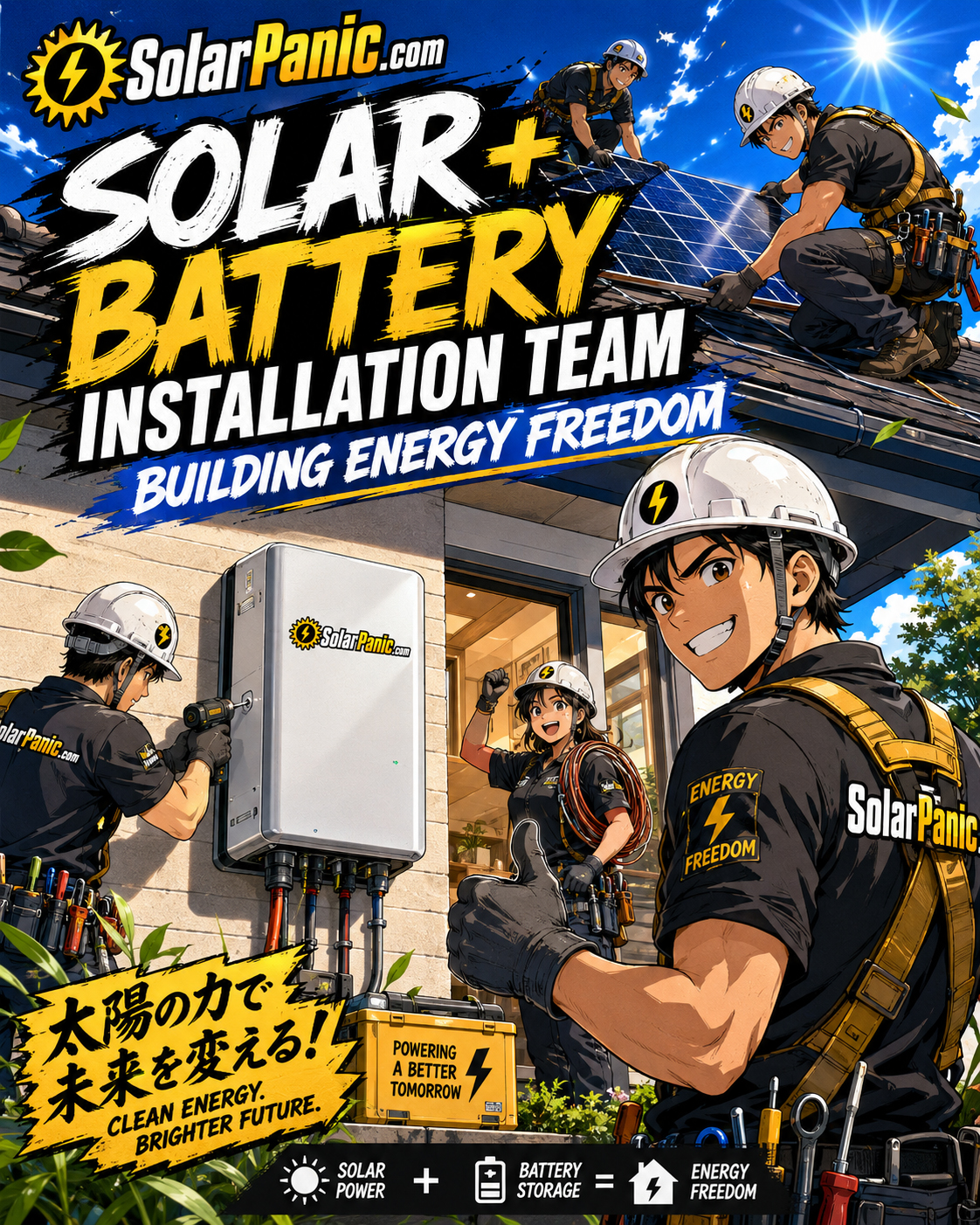 Home solar and battery installation team