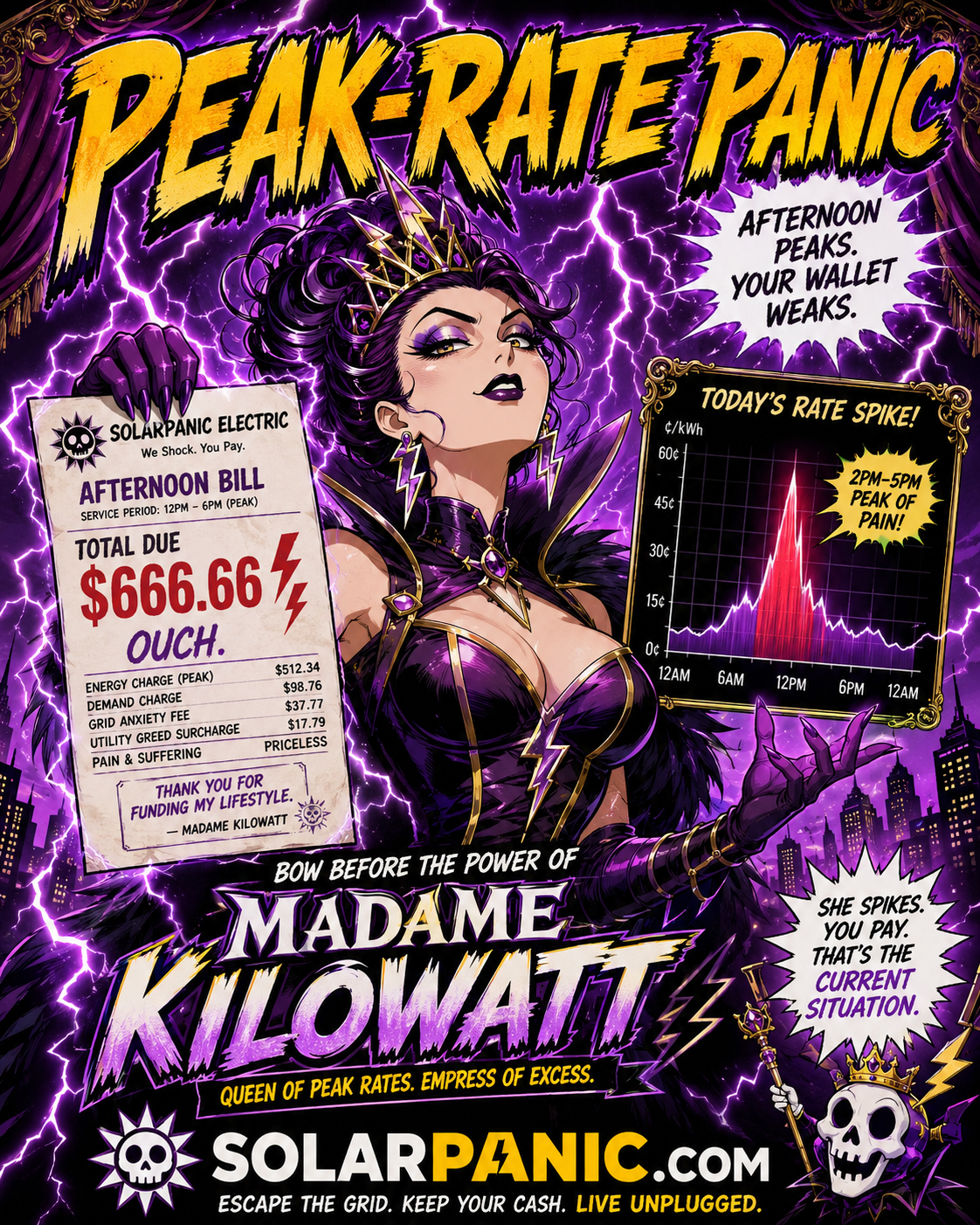 Madame Peak Rate creating afternoon bill panic in manga style