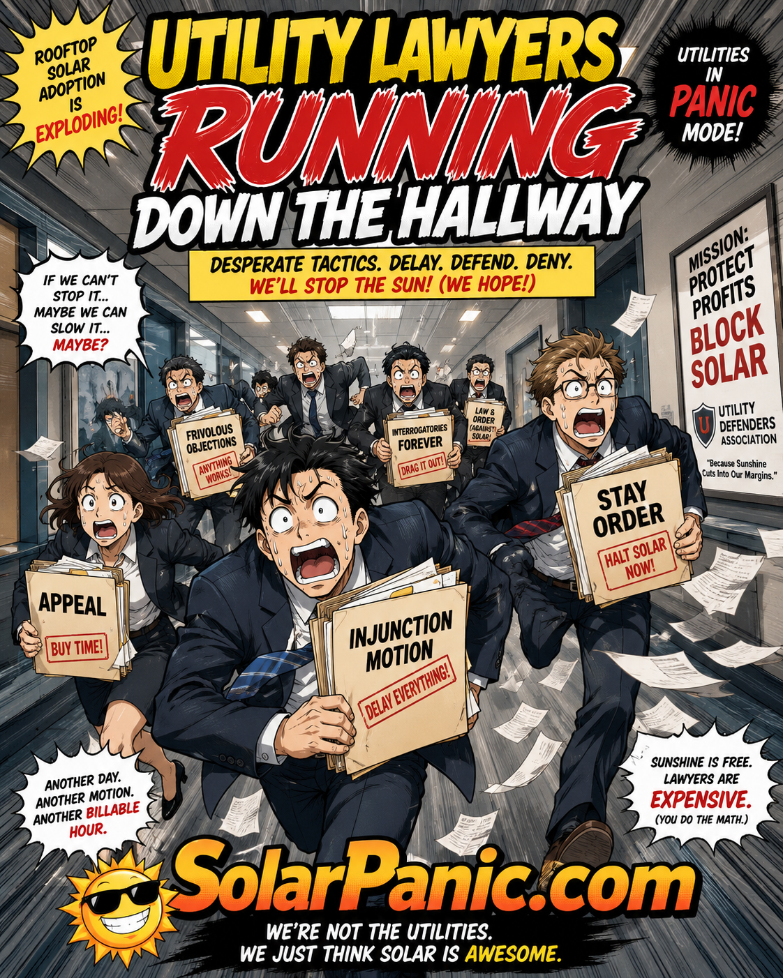 Utility lawyers running down hallway